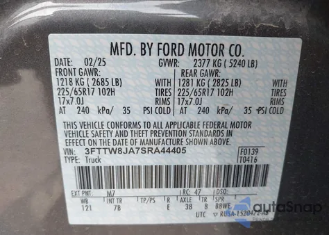 2025 Ford Maverick Xlt from USA, damaged, VIN 3FTTW8JA7SRA44405
